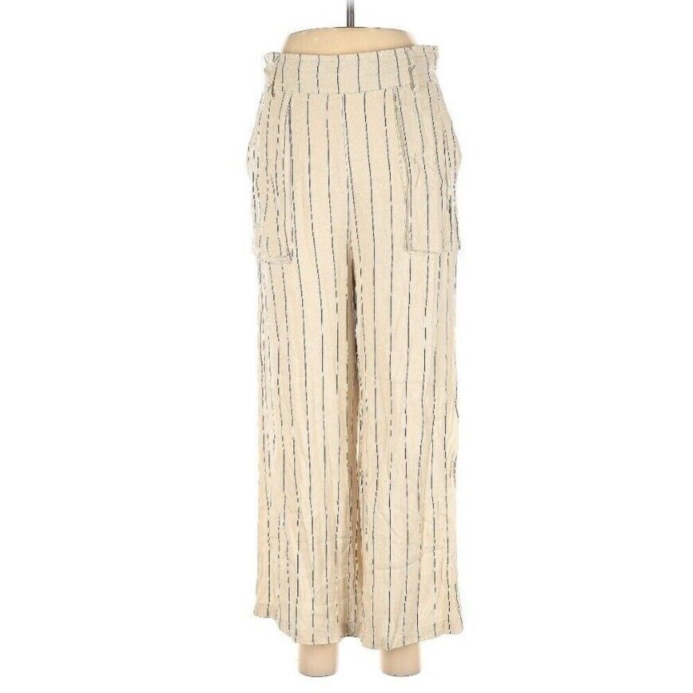 Luna Moon Women's Pant Striped Wide Leg High Rise Cropped Pull On XL